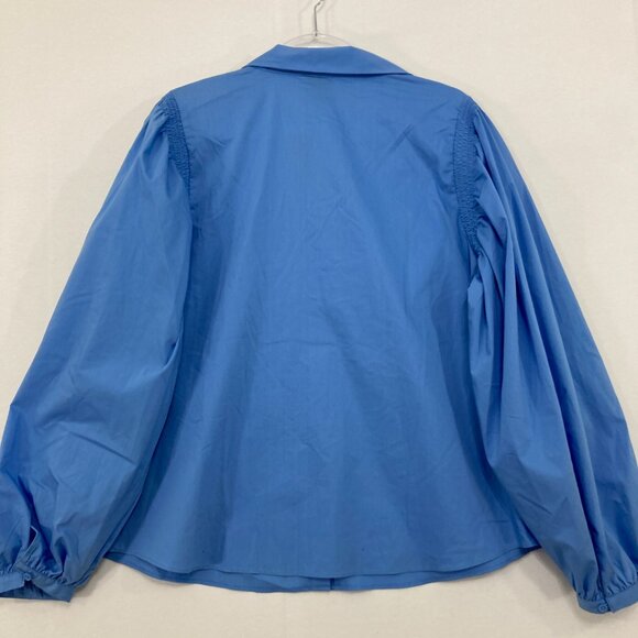 New Worthington size XL Blue Puff Sleeve Smocked Detail Button Down Preppy - Picture 9 of 12